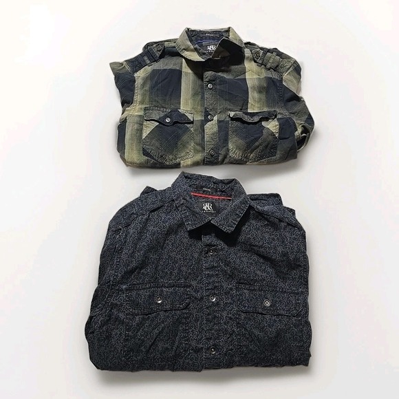 Rock & Republic Mens Small LOT OF 2 Shirt Button Down Long Sleeve SKULL PLAID